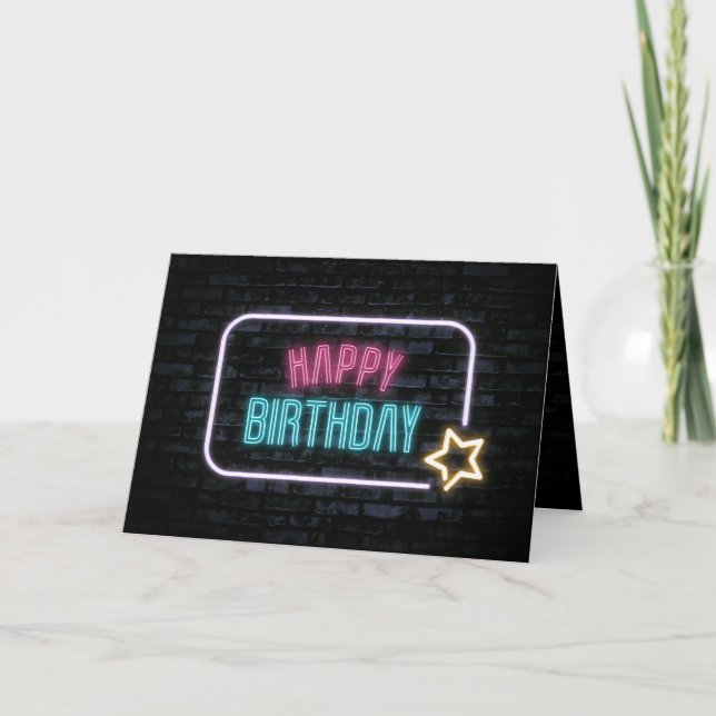 Marque d'anniversaire Neon sur carte en brique (Devant)
