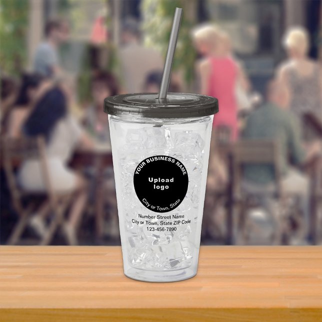 Marque de commerce noire arrondie sur gobelet en a (Acrylic tumbler with your business brand in round black)