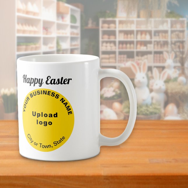 Marque d'entreprise jaune | Pâques | Tasse (Mug with Easter greeting and yellow round shape business brand)