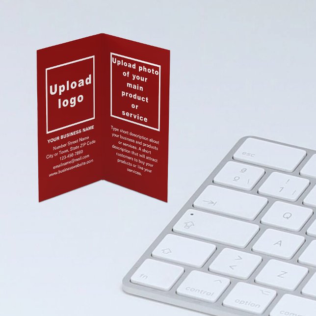 Marque et produit sur le Carte de visite rouge pli (Red folded business card with your brand and product)