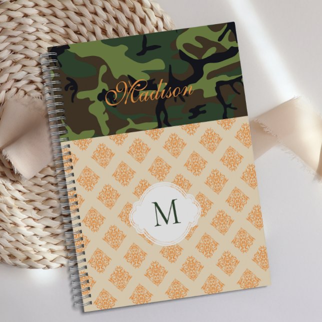 Marque Monogramme Tendance Orange Camouflage Damas (Créateur téléchargé)