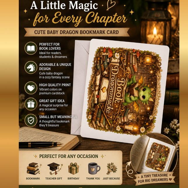 Marque-page carte fantaisie de bébé dragon mignon  (Créateur téléchargé)