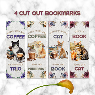 Marque-page Livres et Café Chat Aquarelle