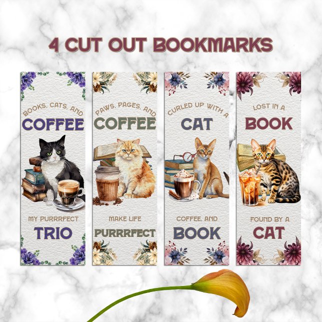 Marque-page Livres et Café Chat Aquarelle (Créateur téléchargé)