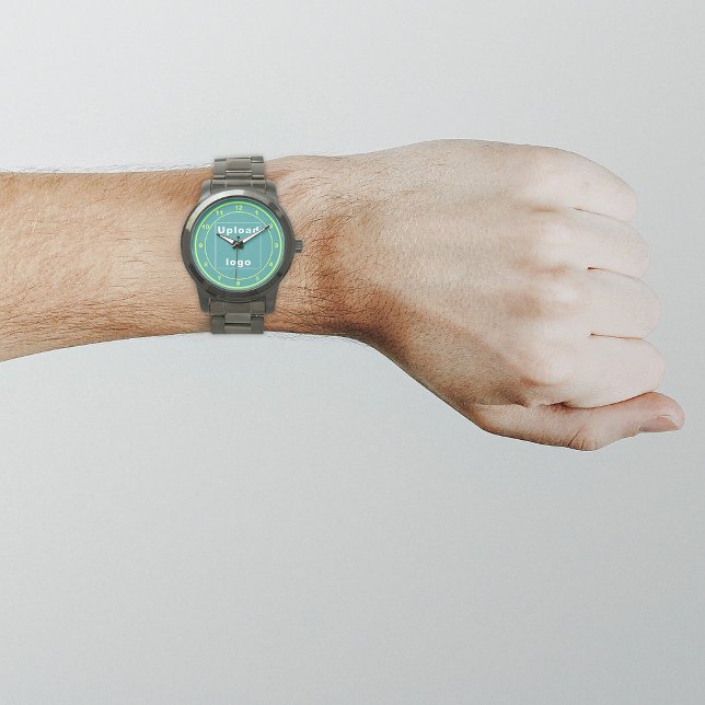 Marque turquoise Green Business sur Montre Homme (Your business logo with teal green background on men's watch.)