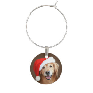 Marque-verres Golden retriever avec le casquette de Père Noël