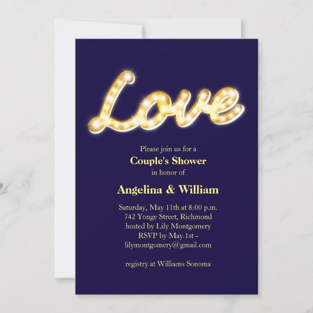 Marquee Lights Invitation de douche de couple (Devant)