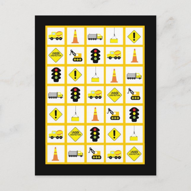 Marques de cartes de bingo Construction (Devant)