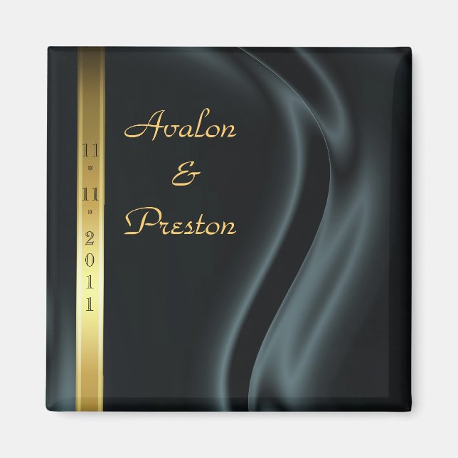 Marquis Black Silk Gold Enregistrer la date Magnet (Devant)