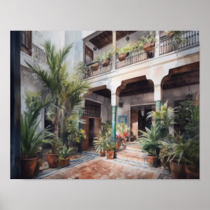 Marrakech Riad aquarelle Art Imprimer Poster