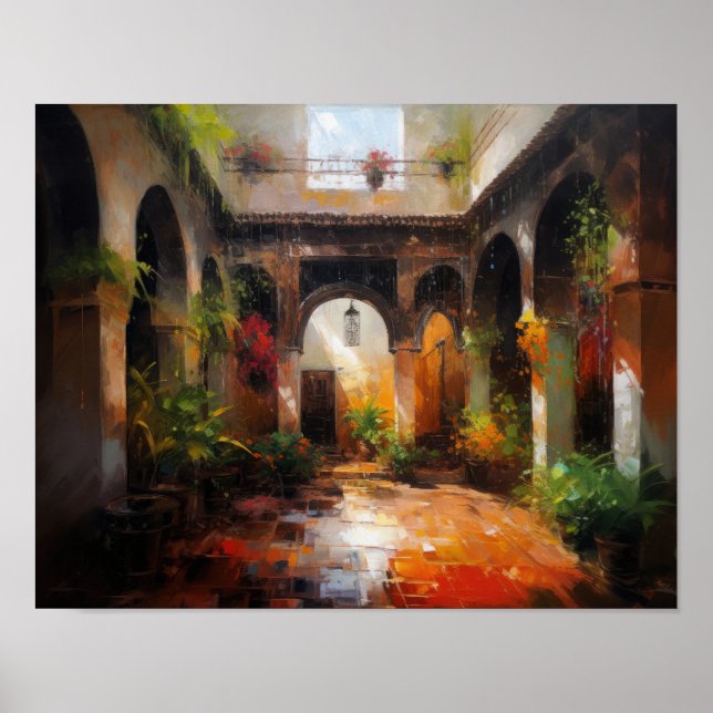 Marrakech Riad Maroc Peinture Art Imprimer Poster (Devant)
