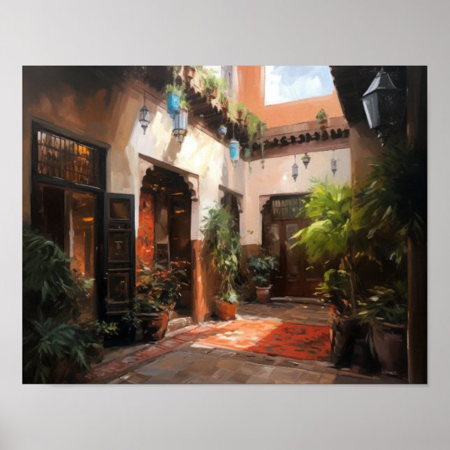 Marrakech Riad Maroc Peinture Art Imprimer Poster (Devant)
