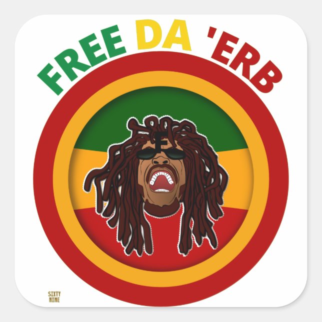 marrant autocollant carré "FREE DA 'ERB" (Devant)