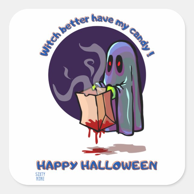 marrant autocollant carré "HAPPY HALLOWEEN 2" (Devant)