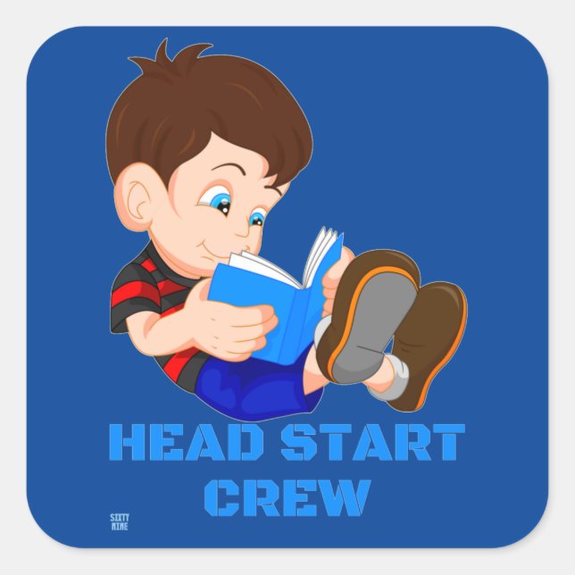 marrant autocollant carré "HEAD START CREW" (Devant)