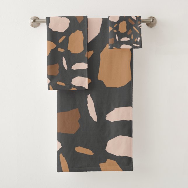 Marron, Beige,  Tan et motif terrazzo gris (En situation)