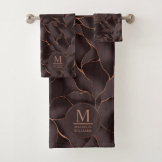Marron Chocolat & Or Rose Motif Vague Abstrait