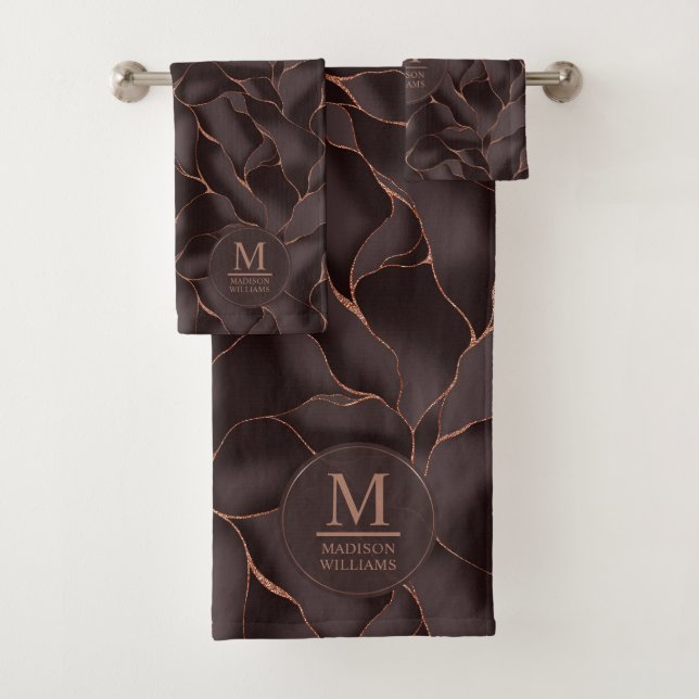 Marron Chocolat & Or Rose Motif Vague Abstrait (En situation)