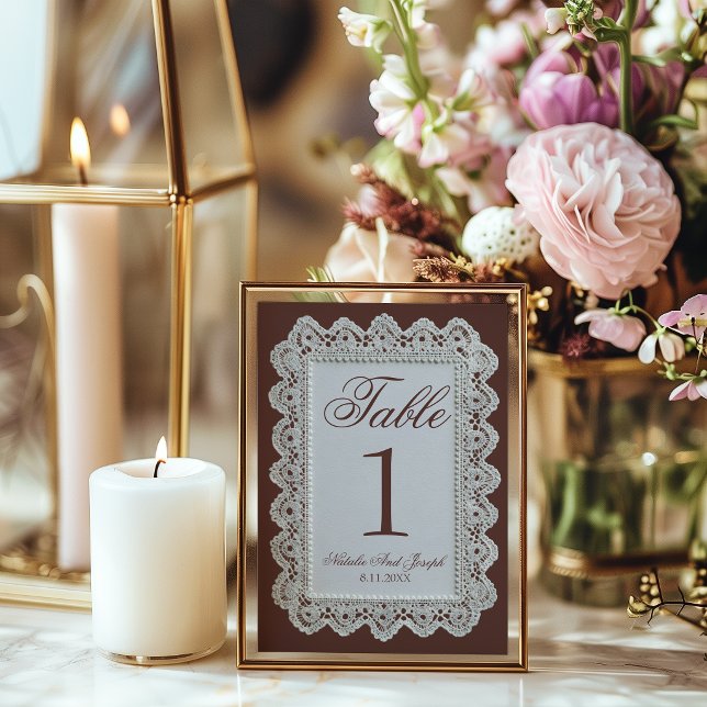 Marron Chocolat Rétro Numéro de Table de Mariage e (Créateur téléchargé)