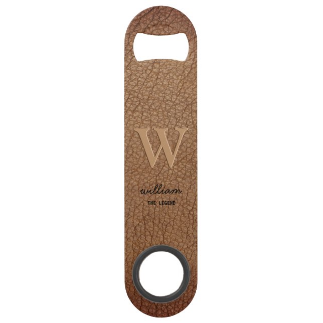 Marron cuir rustique Monogramme nom de style scrip (Devant)
