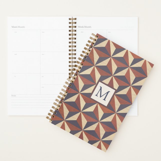 Marron et Navy Géométrique Monogrammé Élégant (Devant avec enveloppe)
