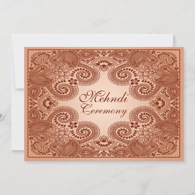 Marron, Tan Henna Mehndi Invitation à la fête 2 (Devant)