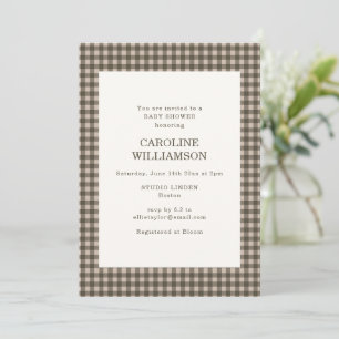 Marron Taupe Gingham à Carreaux Invitation Rétro p