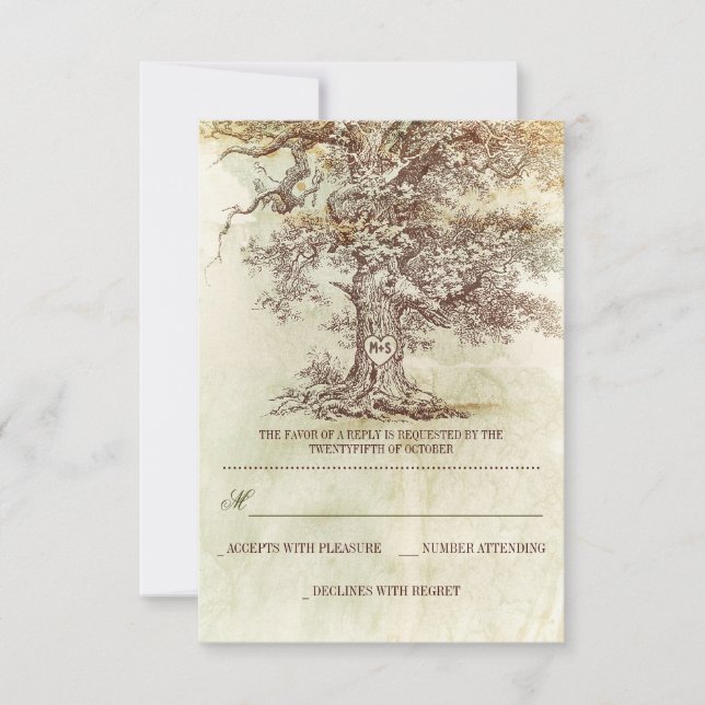 marron vieux arbre rustique mariage cartes RSVP (Devant)