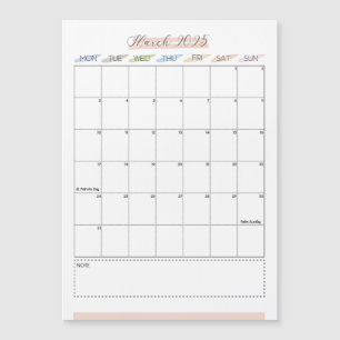 Mars 2025 Calendrier magnétique