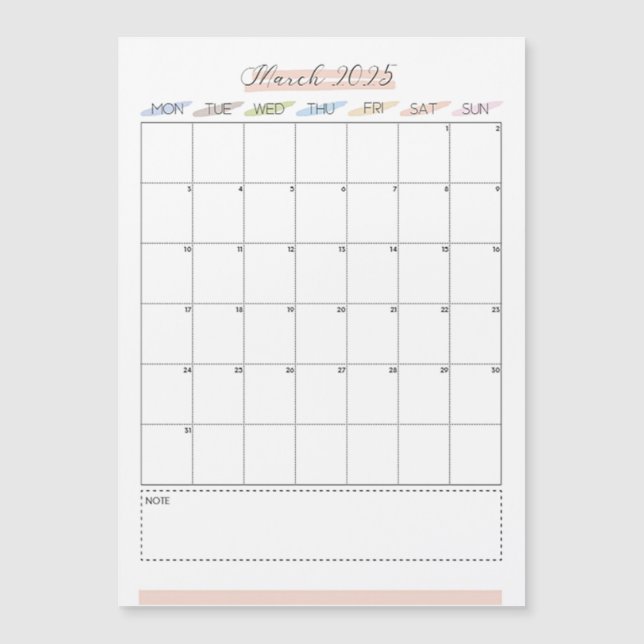 Mars 2025 Calendrier magnétique (Devant)