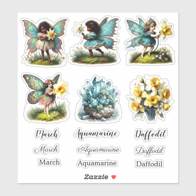 Mars Mois de naissance Ensemble de stickers Fleur  (Feuille)