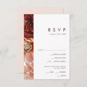 Marsala Automne Floral Blush Menu Choix Carte RSVP