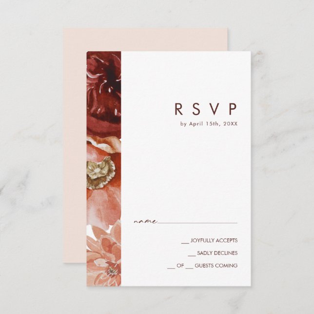 Marsala Autumn Floral | Carte RSVP Blush (Devant / Derrière)