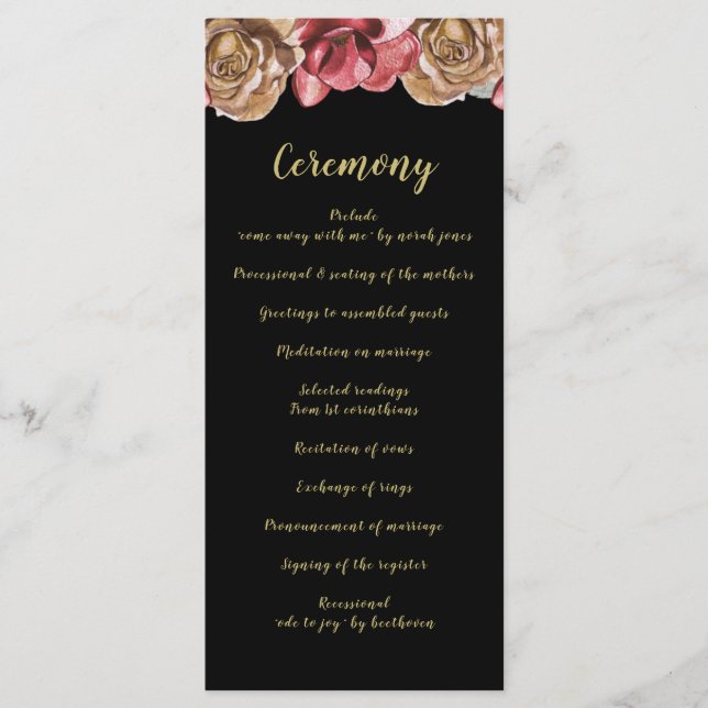 Marsala Black Floral programmes de mariage (Devant)