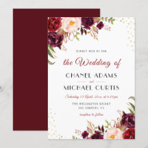 marsala bordeaux faire-part de mariage à fleurs