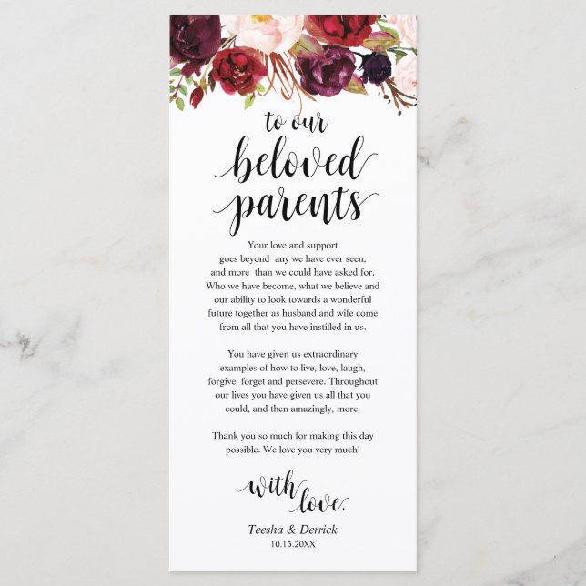 Marsala Bourgogne, Carte de remerciements du lieu (Devant)