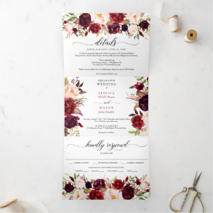 Marsala Bourgogne Mariage Tri-Fold Invitations