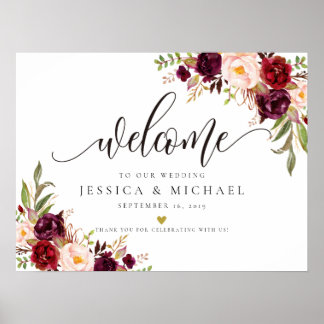 Marsala Burgundy Mariage Affiche de bienvenue