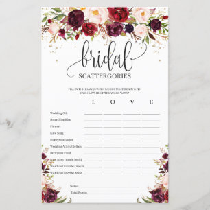 Marsala burgundy or floral Scattergories nuptiales