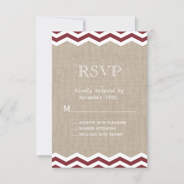 Marsala Chevrons sur Burlap RSVP (Devant)