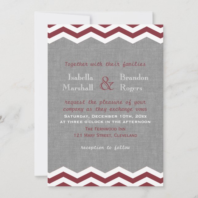 Marsala Chevrons sur Grey Faire-part de mariage (Devant)
