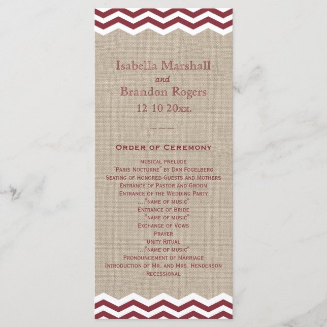 Marsala Chevrons sur le programme de mariage Burla (Devant)