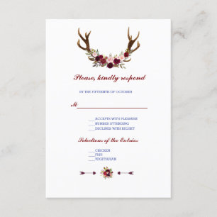 Marsala de Bourgogne Floral Antlers Mariage RSVP