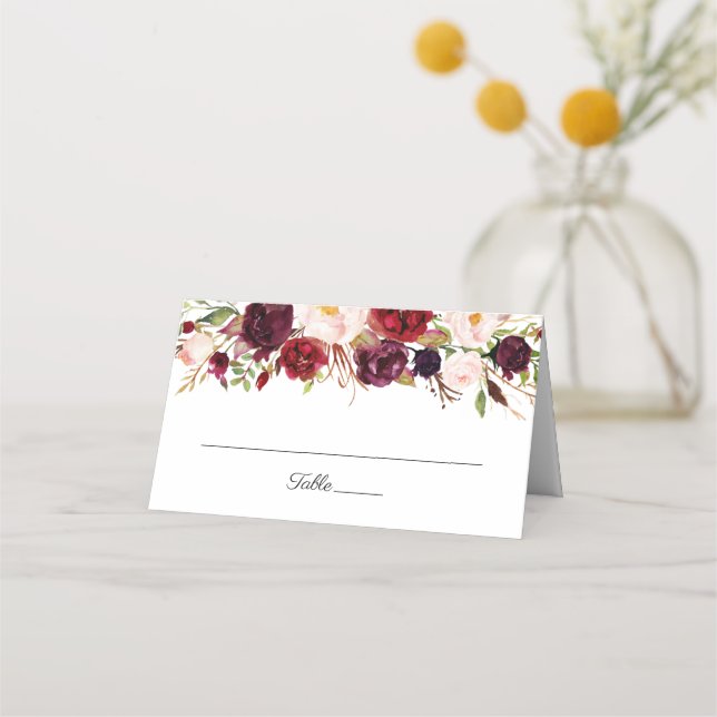 Marsala et Mariage rose floral plié Cartes de lieu (Devant)
