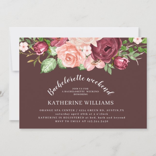 marsala floral Bachelorette weekend Invitation (Devant)
