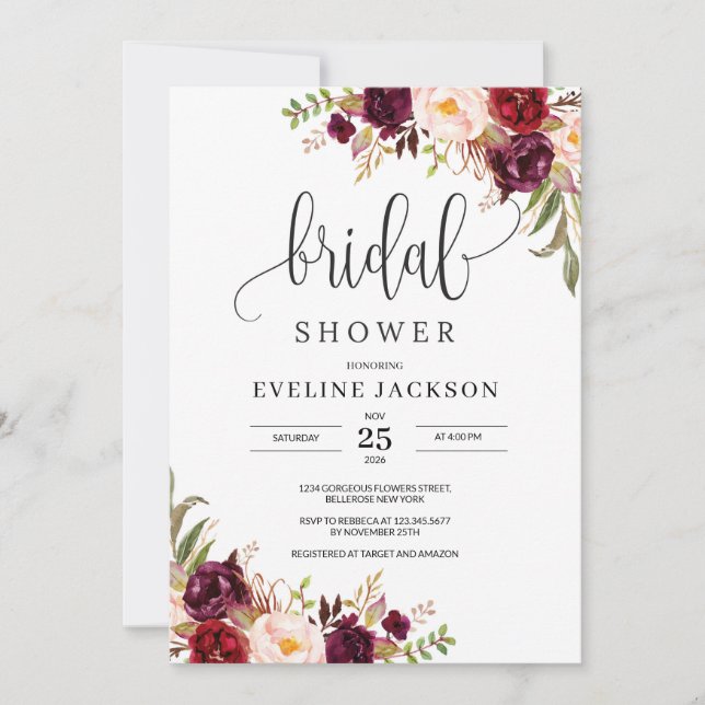 Marsala Floral Corners Invitation de la douche nup (Devant)