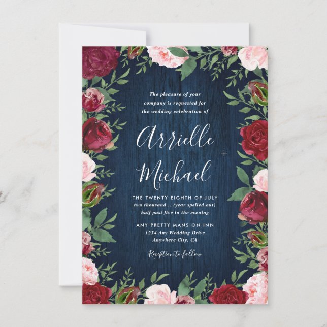Marsala Floral Winter Rustic Wedding Invitations (Devant)