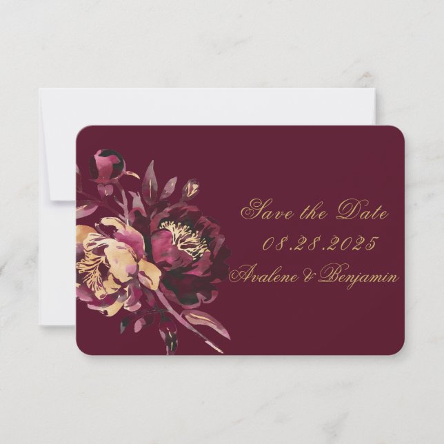 Marsala Gold Peony Enregistrer les cartes de dates (Devant)