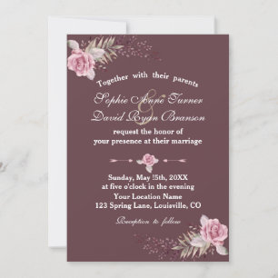 Marsala Maroon Floral Aquarelle Mariage Invitation