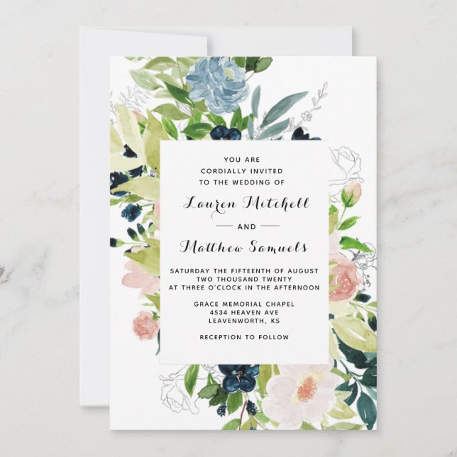 Marsala Navy Blush Faire-part de mariage (Devant)
